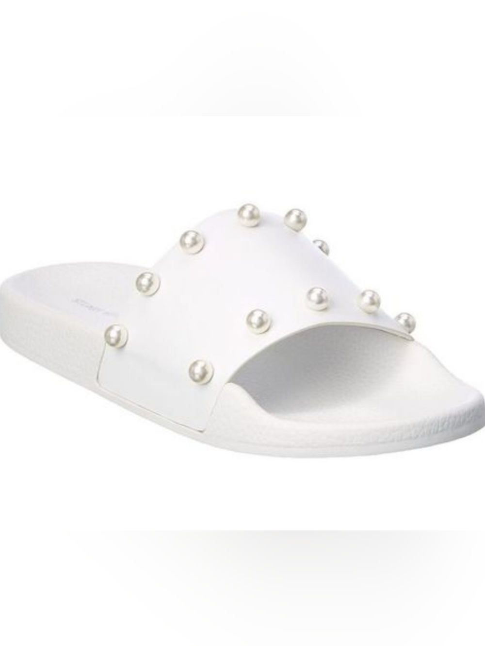 Size 7 - STUART WEITZMAN White Pearl-Stud Slide Sandals - Women's